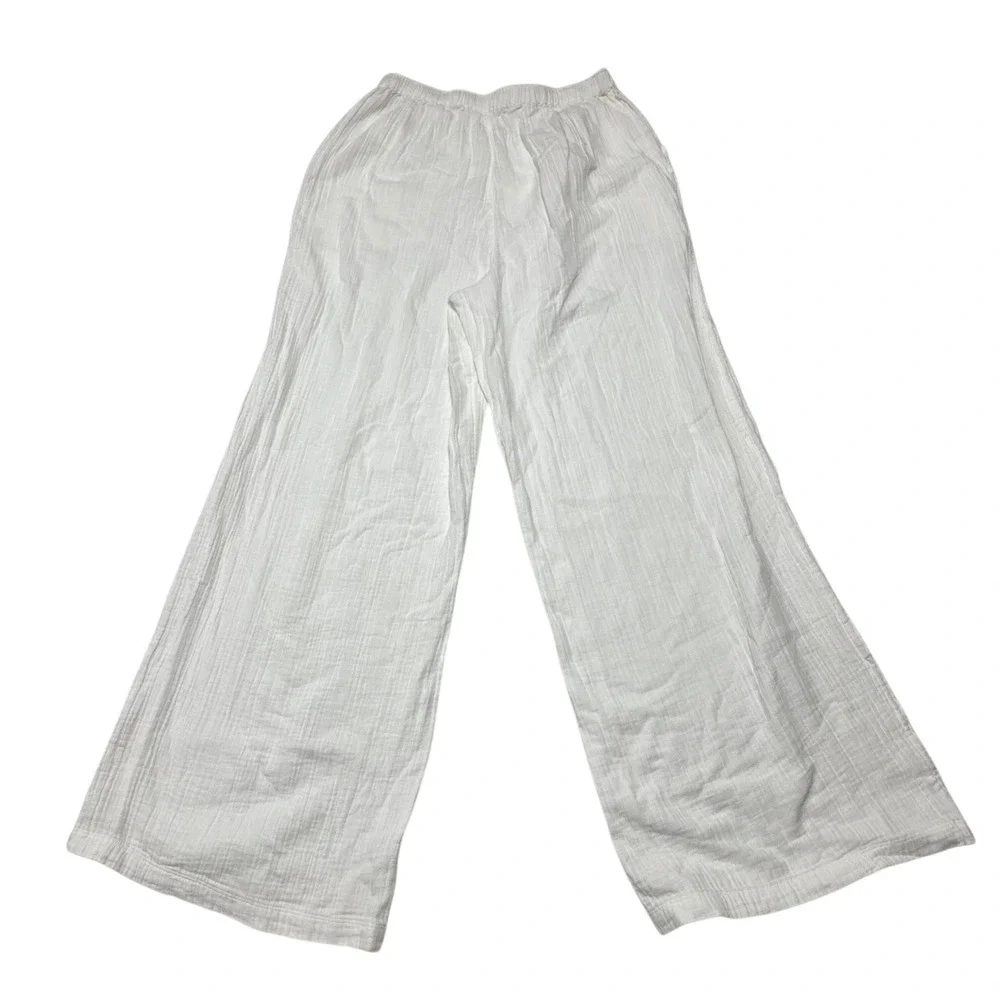 Roxy Pants Womens Medium White Cotton Gauze Wide Leg Beach Cover Up Boho